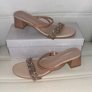 Nude Embellished Block Heels